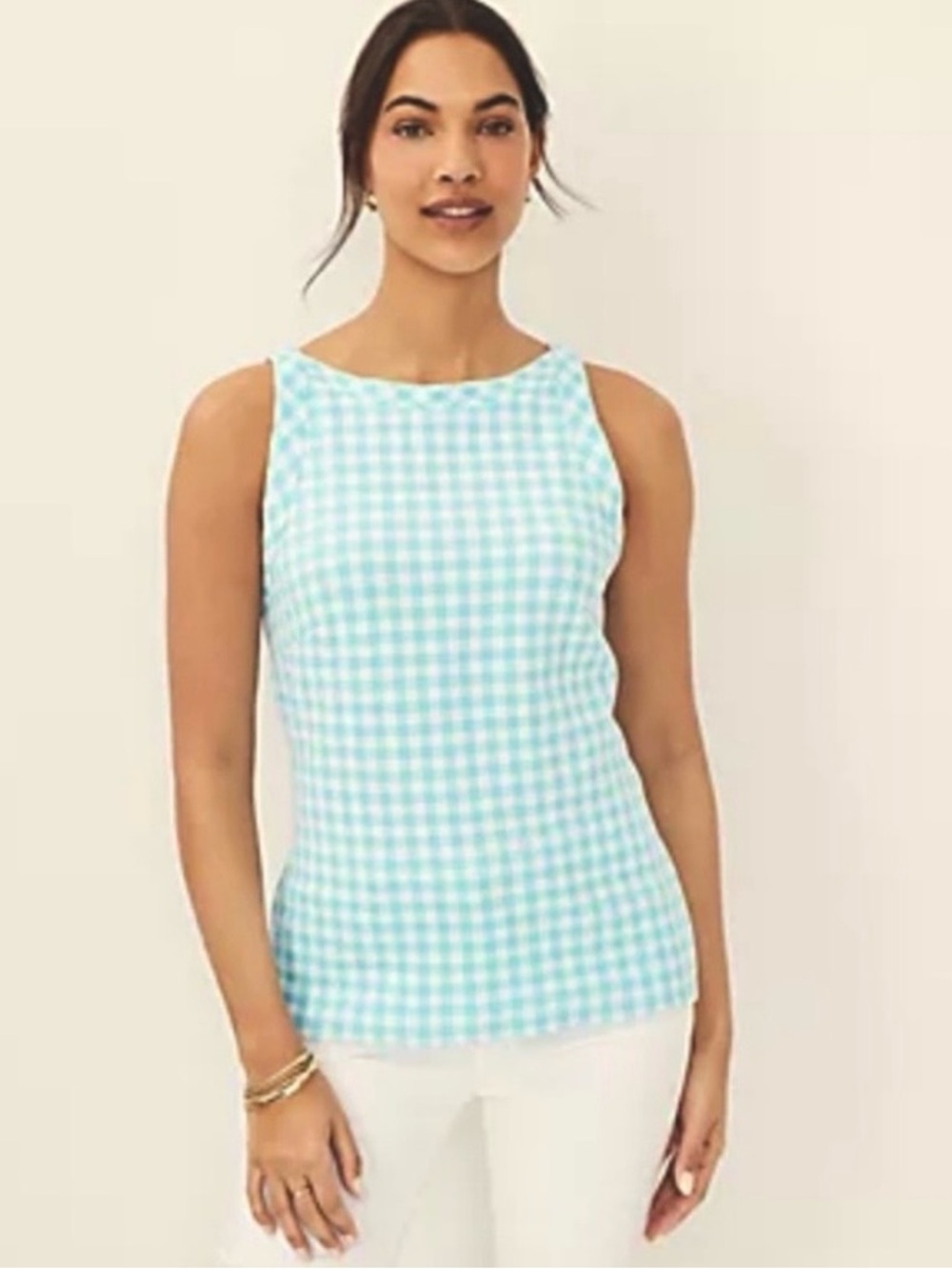 Ann Taylor Sleeveless Aqua Gingham Shell‎ Top -in Aqua MP